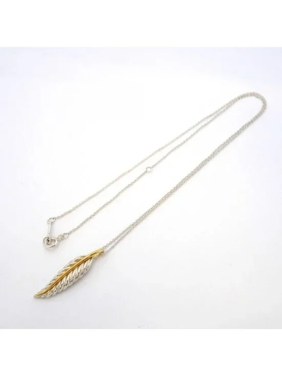 Tiffany & Co Necklace Feather 18k Yellow Gold 925 Sterling Silver - Picture 3 of 7